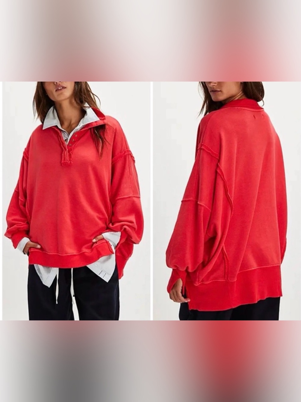We The Free Oversized Red Henley